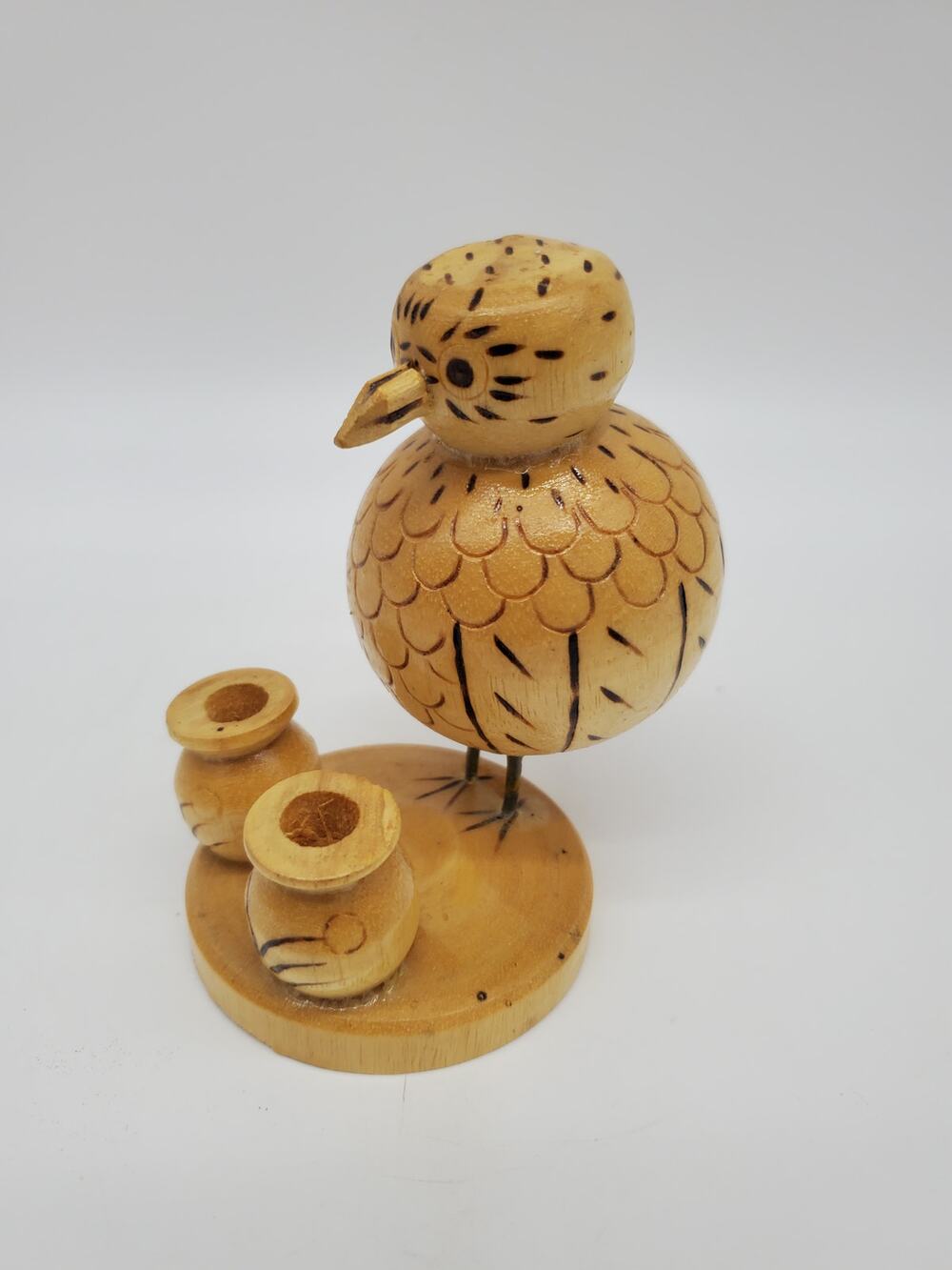 Wooden Figurine - Kiwi with two Pots - 4"